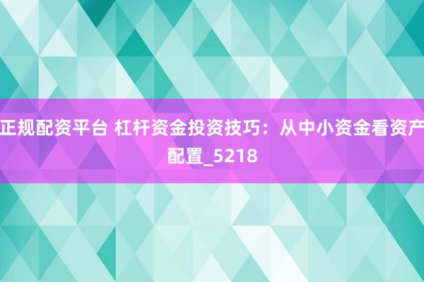 正规配资平台 杠杆资金投资技巧：从中小资金看资产配置_5218