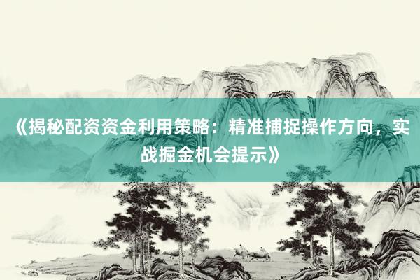 《揭秘配资资金利用策略：精准捕捉操作方向，实战掘金机会提示》