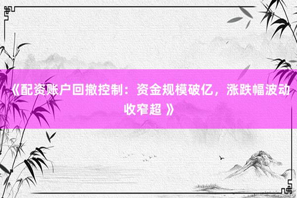 《配资账户回撤控制：资金规模破亿，涨跌幅波动收窄超 》
