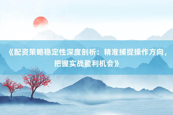 《配资策略稳定性深度剖析：精准捕捉操作方向，把握实战盈利机会》
