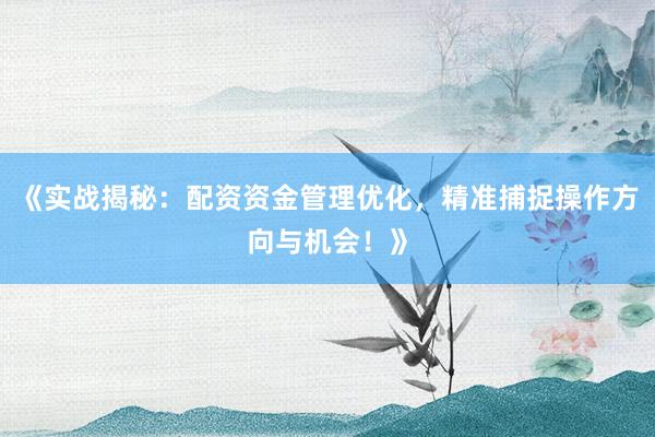 《实战揭秘：配资资金管理优化，精准捕捉操作方向与机会！》