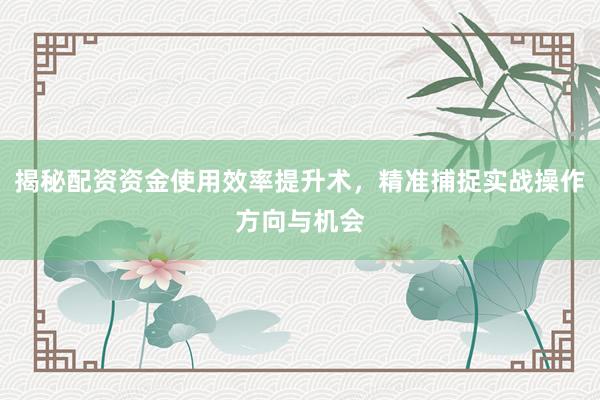 揭秘配资资金使用效率提升术，精准捕捉实战操作方向与机会