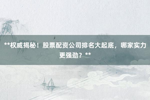 **权威揭秘！股票配资公司排名大起底，哪家实力更强劲？**