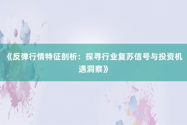 《反弹行情特征剖析：探寻行业复苏信号与投资机遇洞察》