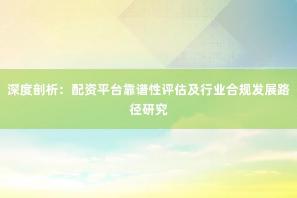 深度剖析：配资平台靠谱性评估及行业合规发展路径研究