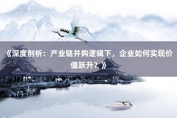 《深度剖析：产业链并购逻辑下，企业如何实现价值跃升？》